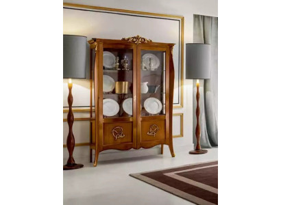 Luxe houten vitrinekast in bruin design met Italiaanse meubelskast nieuw.