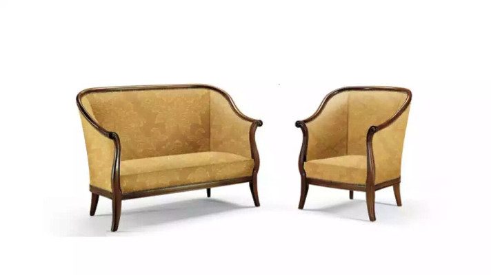 Bank Bank Bekleding Klassieke 2-zits fauteuil Geel Italiaanse stijl