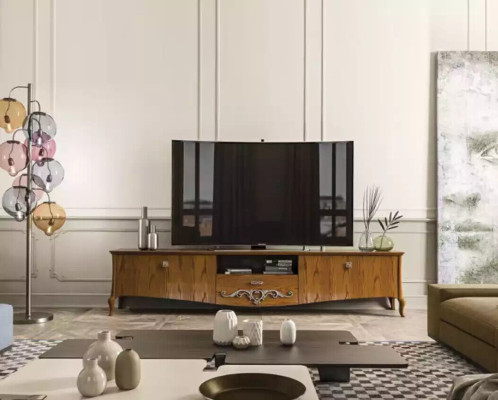 TV-standaard rtv Woonkamer Designrek Bruin Hout Lowboard Italië Nieuw
