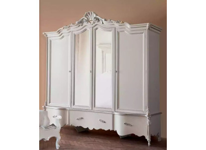 Vierdeurs Witte Klassieke Kledingkast Massief Hout Kasten Ontwerp