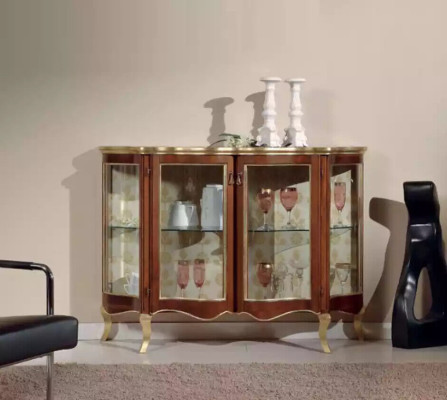 Houten vitrinekast glazen kast massief houten vitrine woonkamer meubilair dressoir