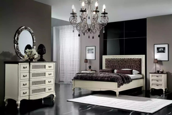 Bed 2x bedside tables 5-piece. Italian furniture bedroom dresser wood