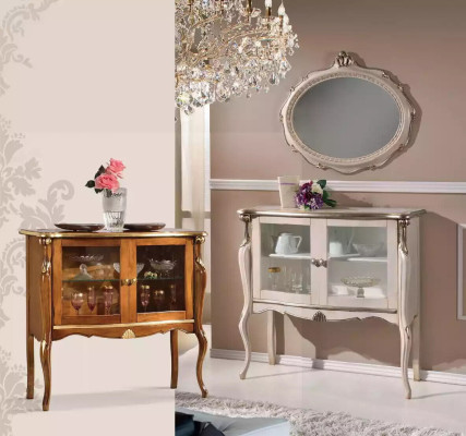 Klassieke glazen vitrine luxe opbergtafel woonkamer meubels hout