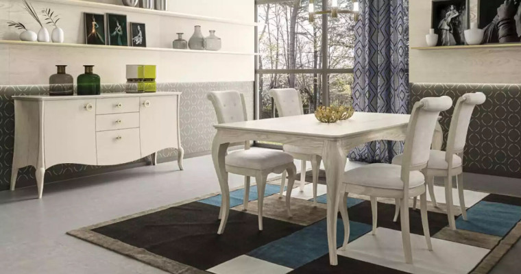 Eetkamer set Wit Eettafel 4x Stoelen Dressoir Elegant Design Nieuw 6-delig.