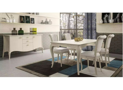 Eetkamer set Wit Eettafel 4x Stoelen Dressoir Elegant Design Nieuw 6-delig.