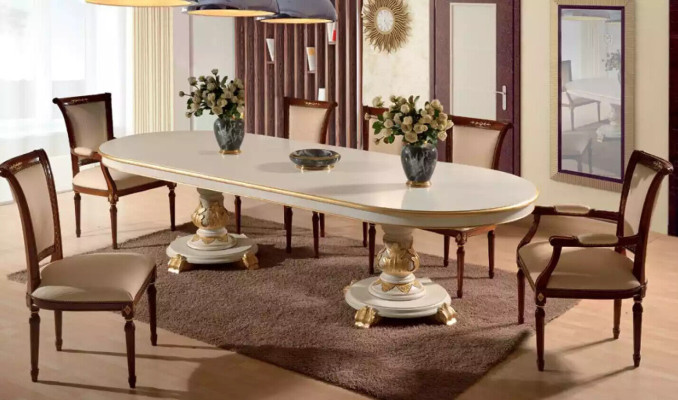 Luxe eetkamertafel Ovaal Wit Eettafels Hout Italiaanse meubels Art deco Nieuw