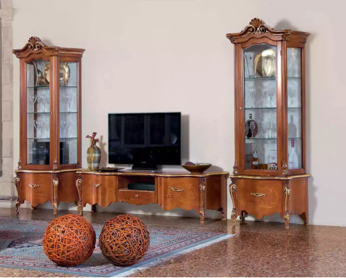 Klassieke tv-standaard Luxe 2x vitrine Woonkamer meubels Woonwand Hout
