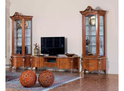 Klassieke tv-standaard Luxe 2x vitrine Woonkamer meubels Woonwand Hout
