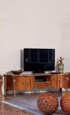 Klassieke tv-standaard Luxe 2x vitrine Woonkamer meubels Woonwand Hout