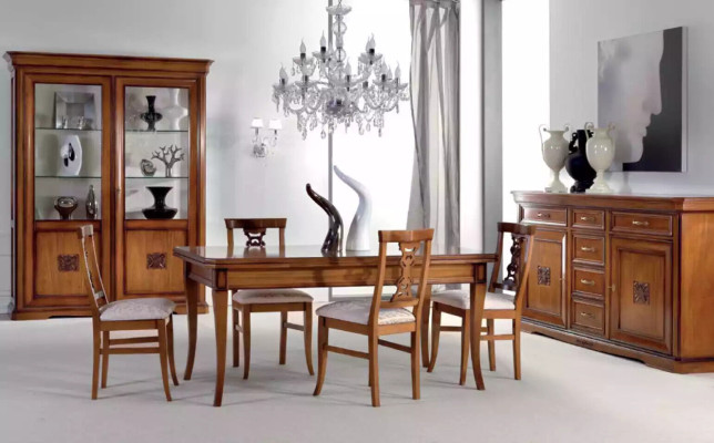 Ontwerp Eetkamer Set Garnituur 7-delig Houten Meubels 4x Stoelen Tafel Vitrine Nieuw