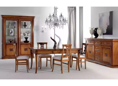 Ontwerp Eetkamer Set Garnituur 7-delig Houten Meubels 4x Stoelen Tafel Vitrine Nieuw