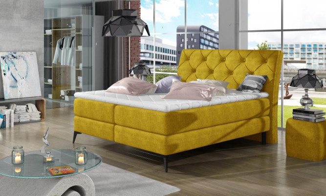 Luxe boxspring bed stof hotel groen bedden slaapkamer meubels design fluweel nieuw