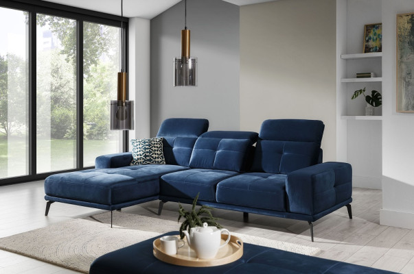 Designer bank bank hoekbank textielstoffering woonkamer set L-vormig blauw