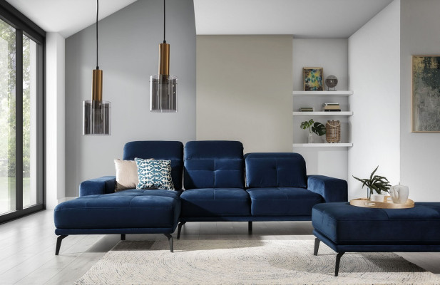 Designer bank bank hoekbank textielstoffering woonkamer set L-vormig blauw