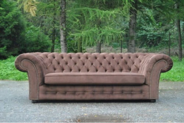 Bank 3-zits stofdesign bank gestoffeerde banken textiel modern chesterfield beige