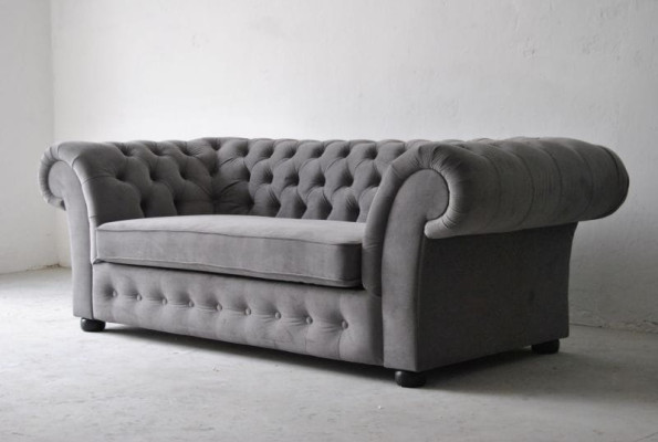 Bank 3-zits Stof Design Bank Beklede Banken Textiel Modern Chesterfield Grijs