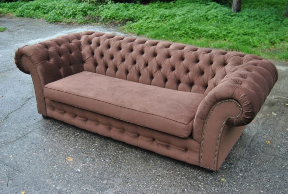 Bank 3-zits stofdesign bank gestoffeerde banken textiel modern chesterfield beige