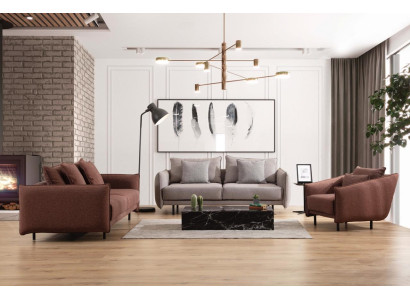 Fauteuil 3+3+1 zitter luxueuze sofa bruin bankstel banken stof design
