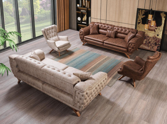 Sofa-set 3 3 1 1-zitsbank bekleding Chesterfield meubelsetten Zitmeubelen