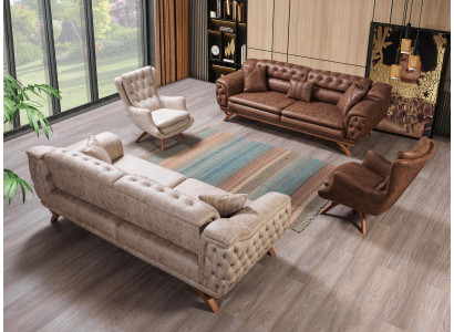 Sofa-set 3 3 1 1-zitsbank bekleding Chesterfield meubelsetten Zitmeubelen