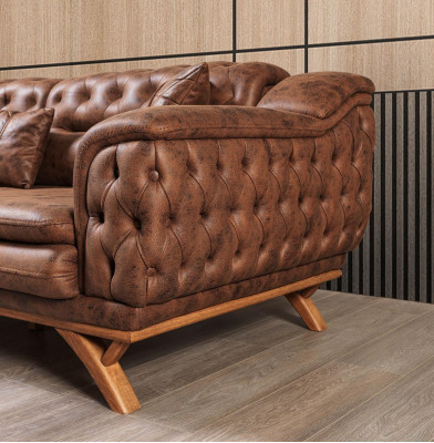 Bankstel 3-zits Chesterfield stof bank gestoffeerd bankstellen kunstleer banken