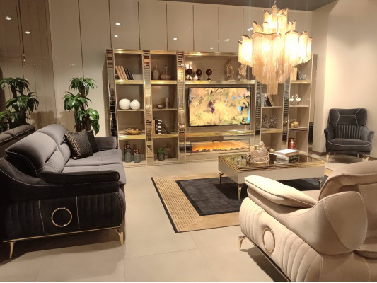 Woonkamer muur houten luxe set nieuwe stijl modern luxueus beige