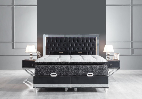 Slaapkamer set zwart metalen bed 2x nachtkastjes luxe nieuw 3-delig.