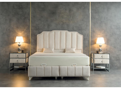 Slaapkamer Set Beige Metaal Bed Luxe 2x Nachtkastjes Elegant 3-delig