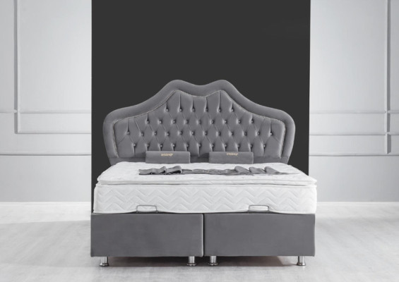 Bed Grijs Tweepersoonsbed Boxspring Bedden Stijl Stof Chesterfield 160x200