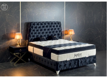 Slaapkamer Set Zwart Bed Nachtkastje Chesterfield Bedden Meubels Fluweel 3-delig.