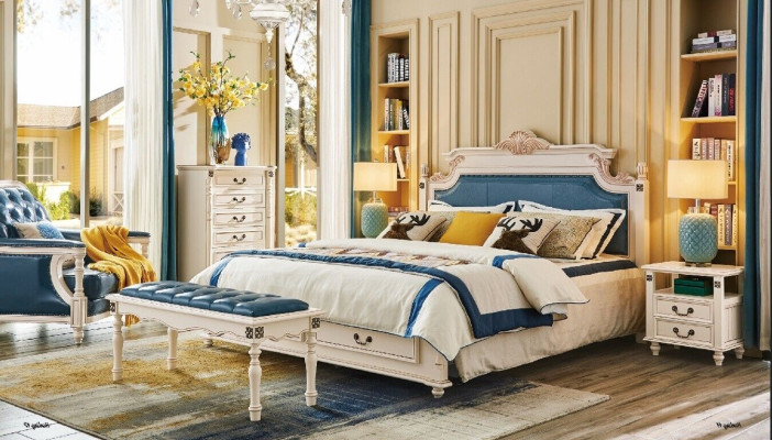 Ontwerper gestoffeerd tweepersoonsbed bedden bed slaapkamer echtelijk bed leer koloniale stijl