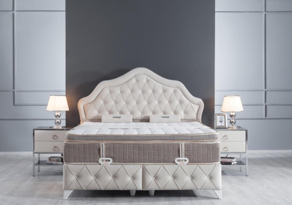 Slaapkamer Set Wit Bed Ontwerp Stijl Modern 2x Nachtkastjes Boxspring 3-dlg. Nieuw