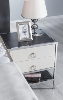 Slaapkamer Set Wit Bed Ontwerp Stijl Modern 2x Nachtkastjes Boxspring 3-dlg. Nieuw