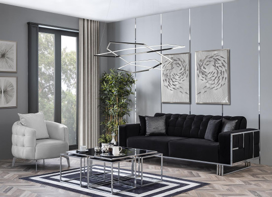 Driepersoons bankbank meubilair inrichting banken banken zwart bekleding