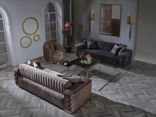 Chesterfield Bankstel Bank Bekleding Set 3-Delig. Bankstellen Fluweel