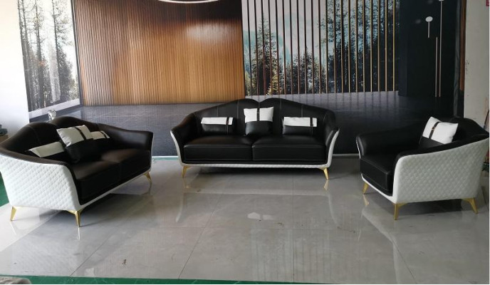 Zwarte bankstel 3+2+1 set woonlandschap bank bankstel lederen bank nieuw