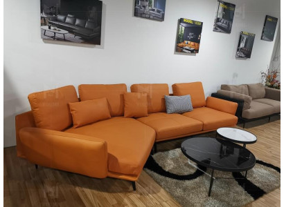 Hoekbank Oranje L-vorm Woonlandschap Bank Bank Bekleding Hoekset Lederen Banken.