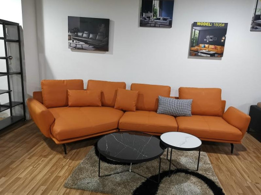 Hoekbank Oranje L-vorm Woonlandschap Bank Bank Bekleding Hoekset Lederen Banken.