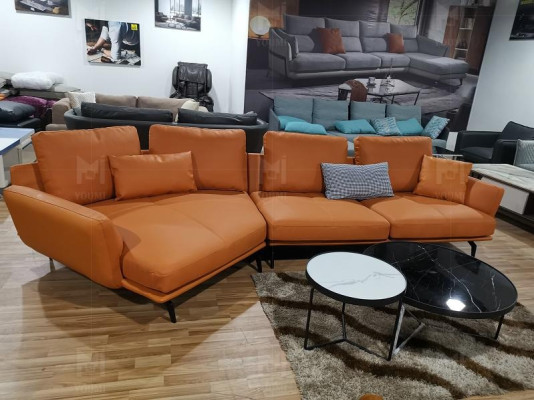 Hoekbank Oranje L-vorm Woonlandschap Bank Bank Bekleding Hoekset Lederen Banken.