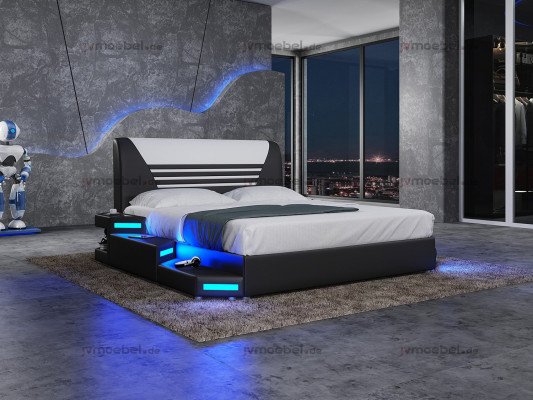 Bedden Stijlvolle design tweepersoonsbed meubels gestoffeerd leder Wit 180x200 NIEUW