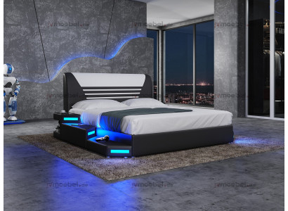 Bedden Stijlvolle design tweepersoonsbed meubels gestoffeerd leder Wit 180x200 NIEUW