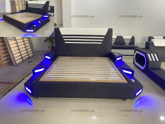 Bedden Stijlvolle design tweepersoonsbed meubels gestoffeerd leder Wit 180x200 NIEUW
