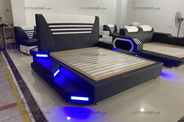 Bedden Stijlvolle design tweepersoonsbed meubels gestoffeerd leder Wit 180x200 NIEUW