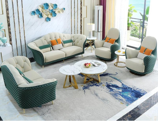 Sofagarnituur 3+2+1 zits leren bankstel bankstel Design Beige Groen