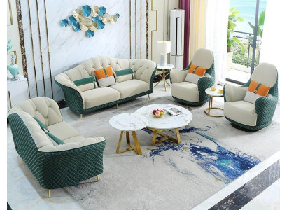 Sofagarnituur 3+2+1 zits leren bankstel bankstel Design Beige Groen