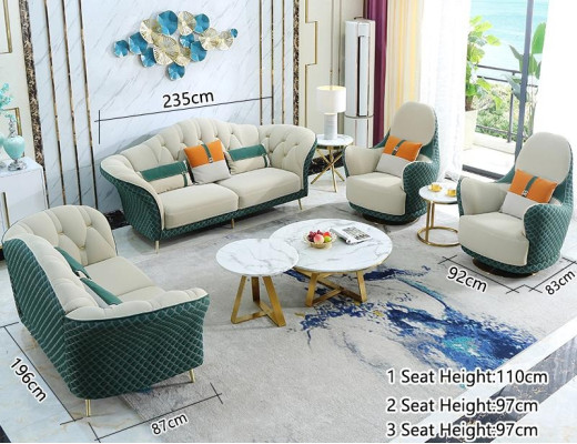Sofagarnituur 3+2+1 zits leren bankstel bankstel Design Beige Groen