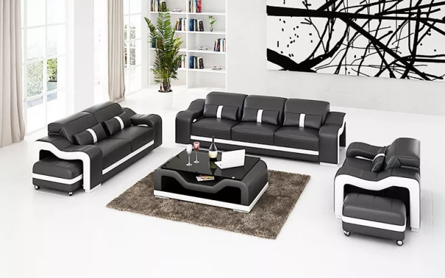 Bankstel 3-zits leren bank Moderne bank Woonlandschap Ontwerper