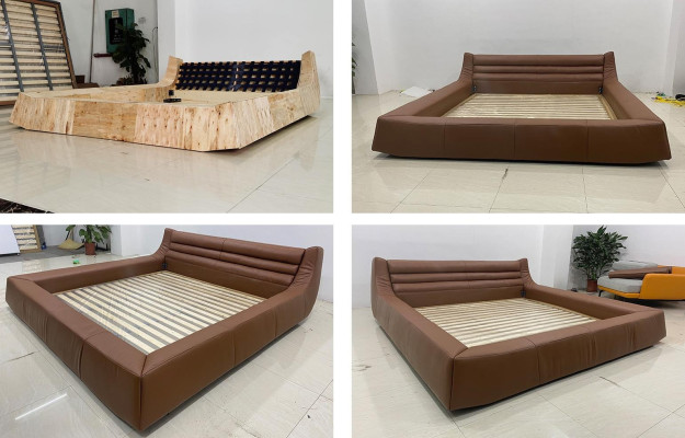 Tweepersoonsbed Luxe Design Luxurieus Gestoffeerd Bed Ontwerp Bedden in Leer