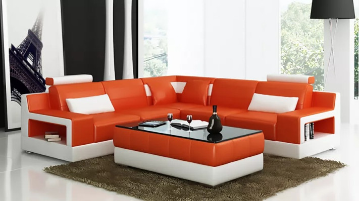 Woonkamer lederen xxl bank landschap sofa moderne designer hoekkussen