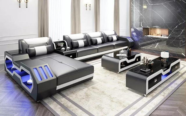 Lederen gestoffeerde design hoekbank hoekbank bank bank L-vorm woonlandschap.